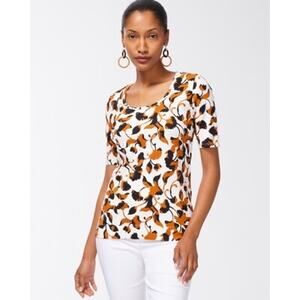 CHICOS | Floral Everyday Cotton Tee Size XXL Classic Fit Elbow Sleeve Scoop Neck